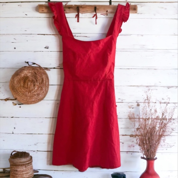 Superdown Saffron Red Sirena Ruffle Sleeve Dress by Revolve Size Small - Picture 4 of 8